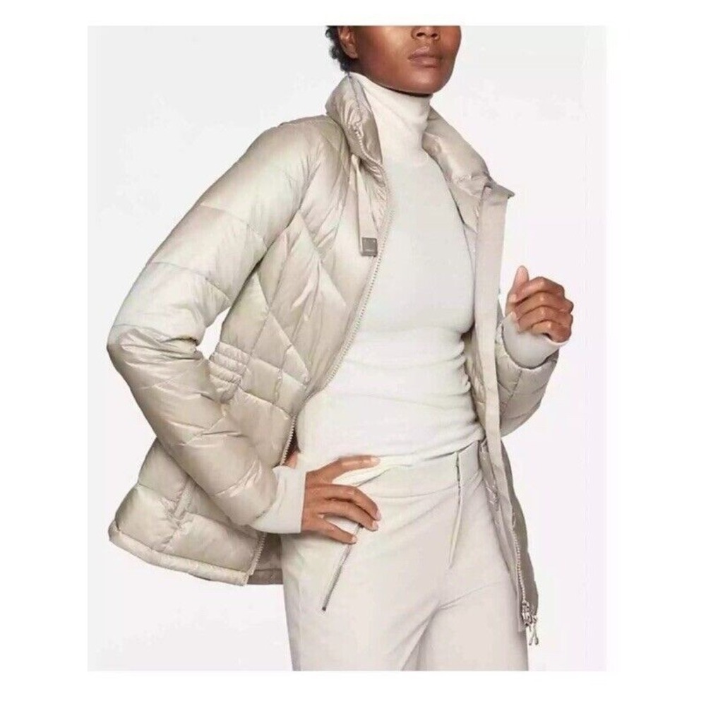 Athleta Banner Peak Down Jacket, Dove Grey Champagne, Size Medium *Read